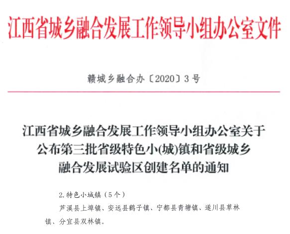 遂川縣草林紅圩特色小鎮(zhèn)榮獲江西省“省級特色小城鎮(zhèn)”稱號